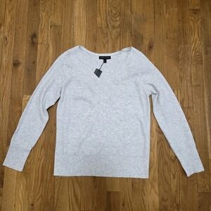 Banana Republic Women's V Neck Long Sleeve Casual Workwear Sweater Light Gray M